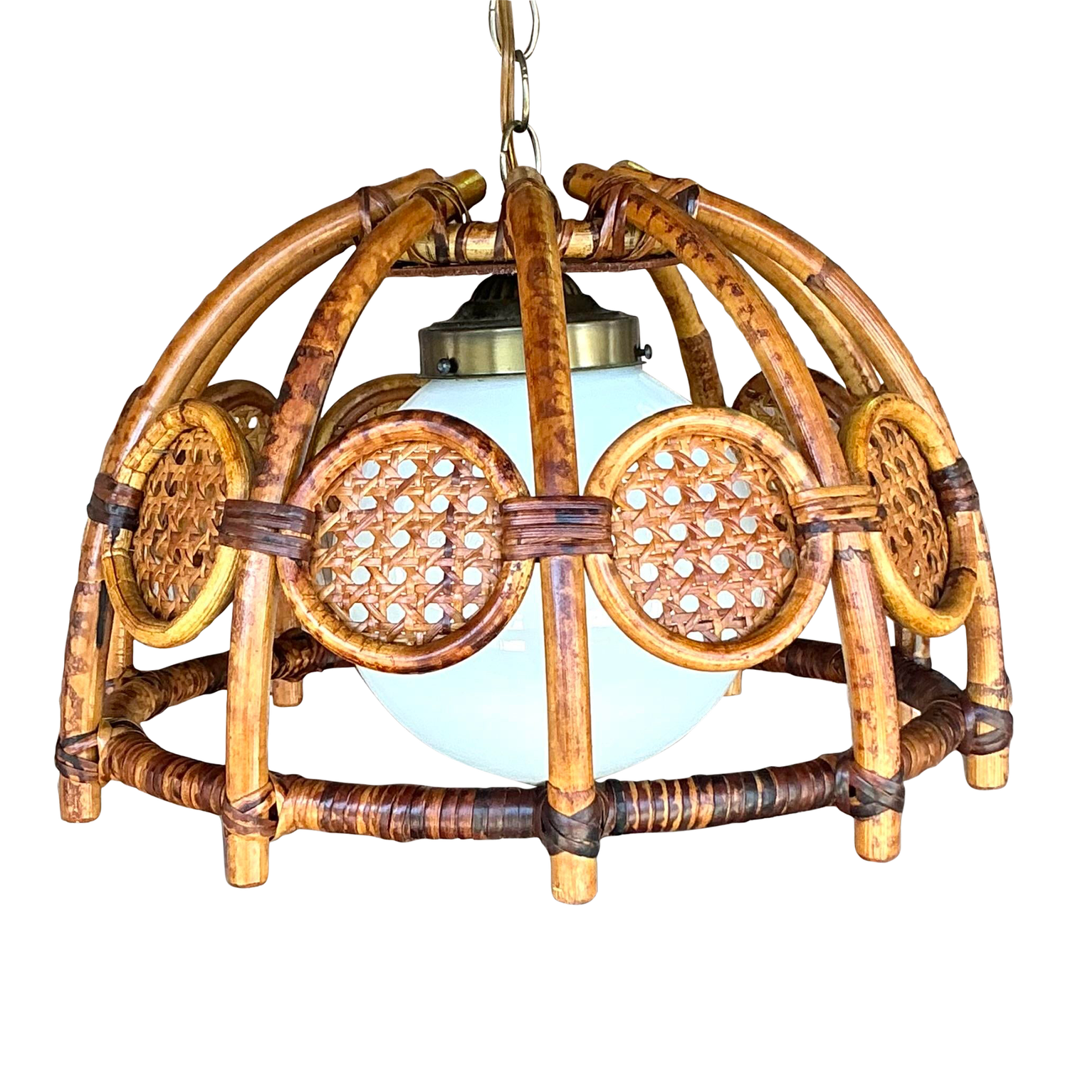 Mid 20th Century Boho Bent Bamboo and Cane Chandelier - Detail view