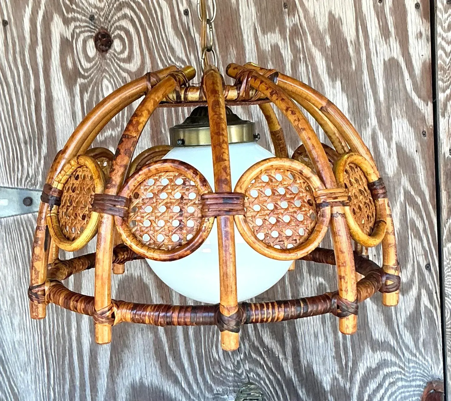 Mid 20th Century Boho Bent Bamboo and Cane Chandelier - Back view