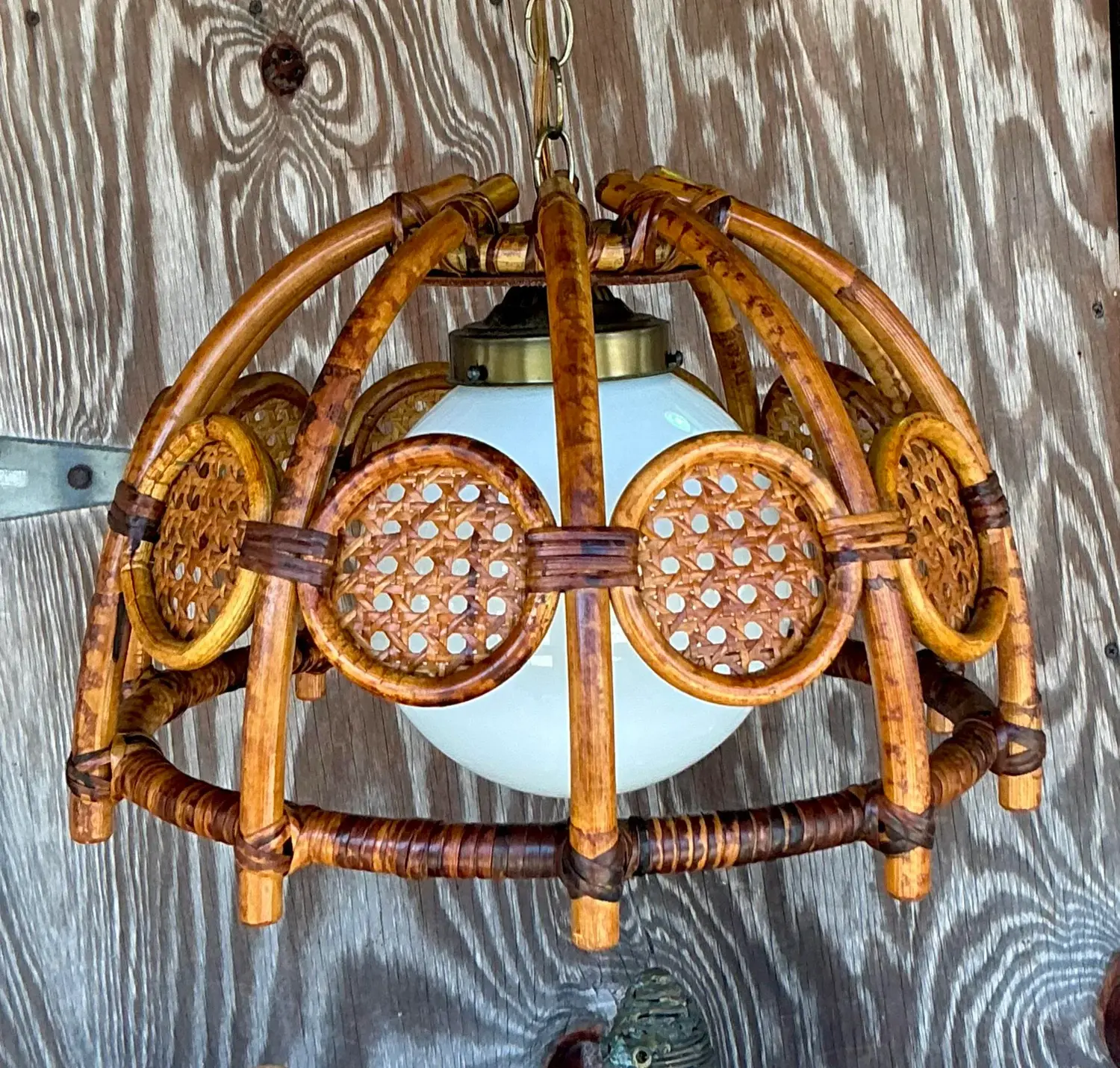 Mid 20th Century Boho Bent Bamboo and Cane Chandelier - Side view