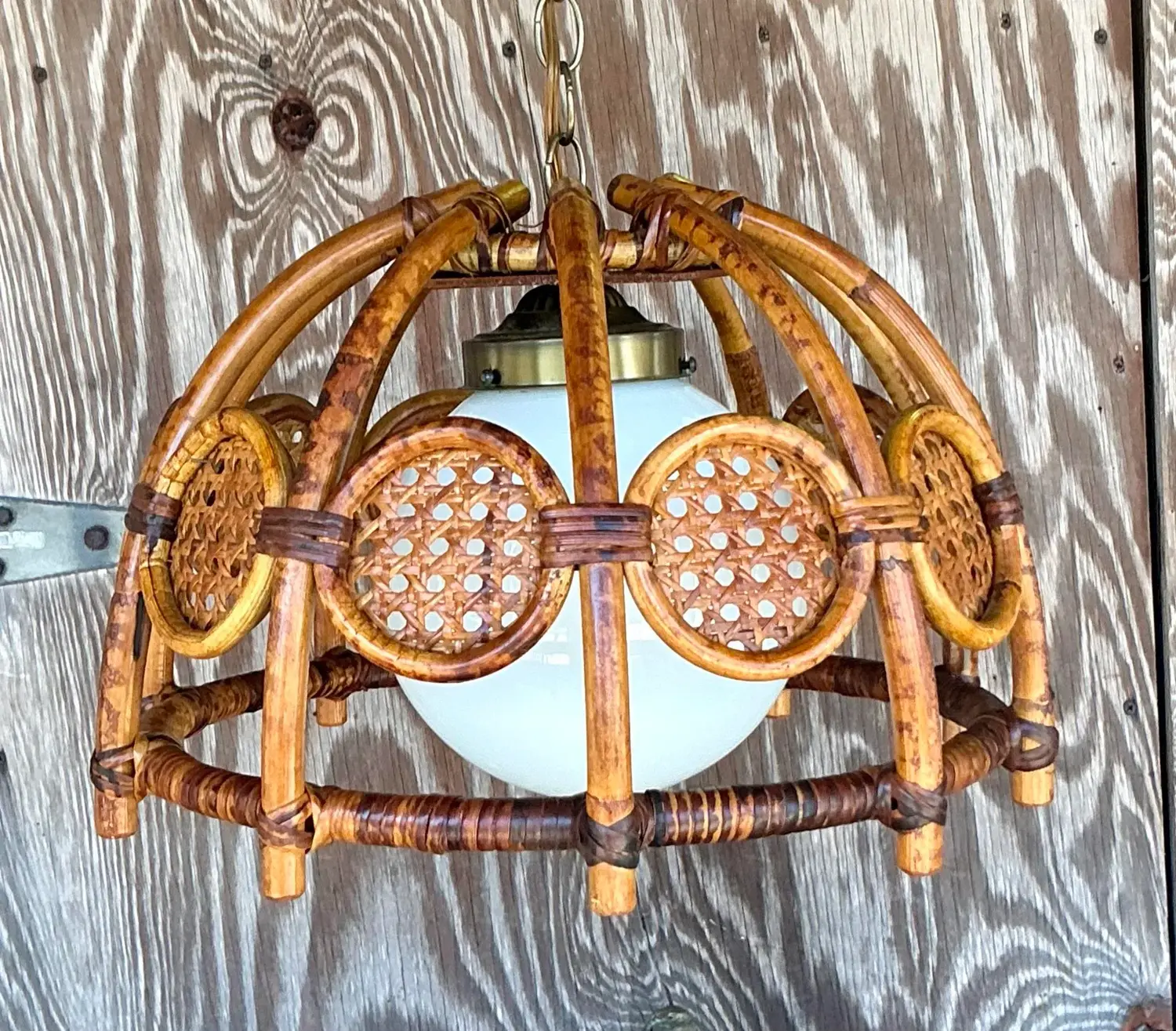 Mid 20th Century Boho Bent Bamboo and Cane Chandelier - Top view