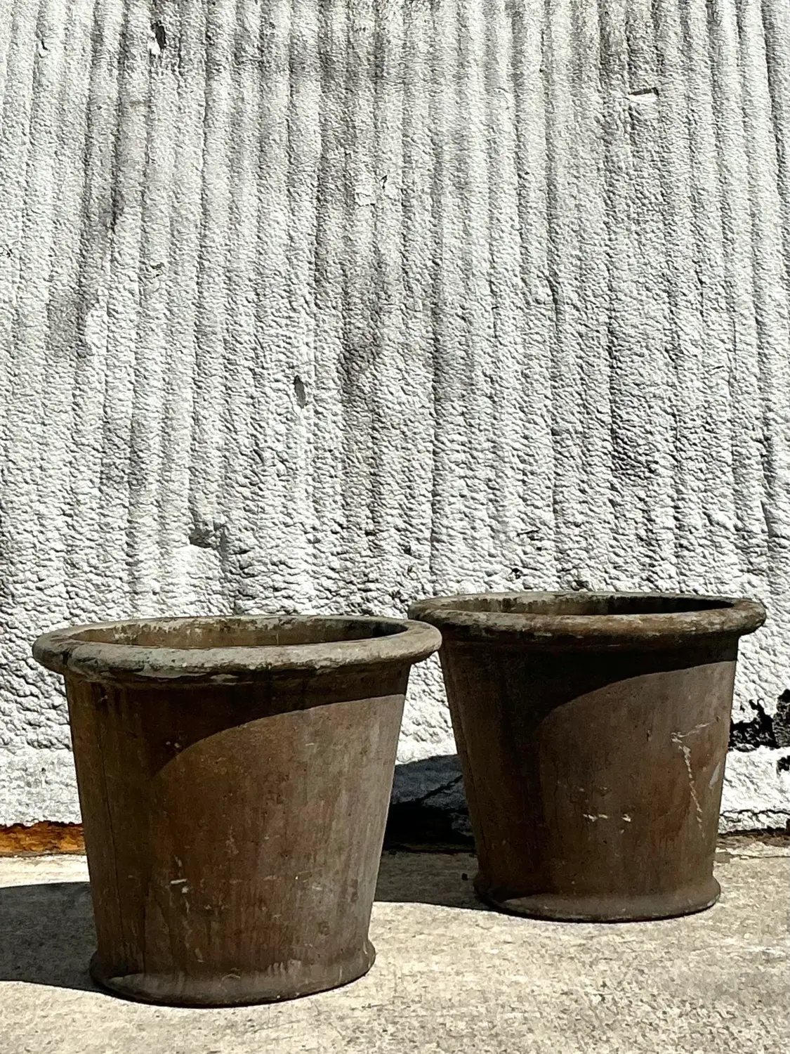 Mid 20th Century Boho Glazed Ceramic Clay Pots - A Pair - Side view