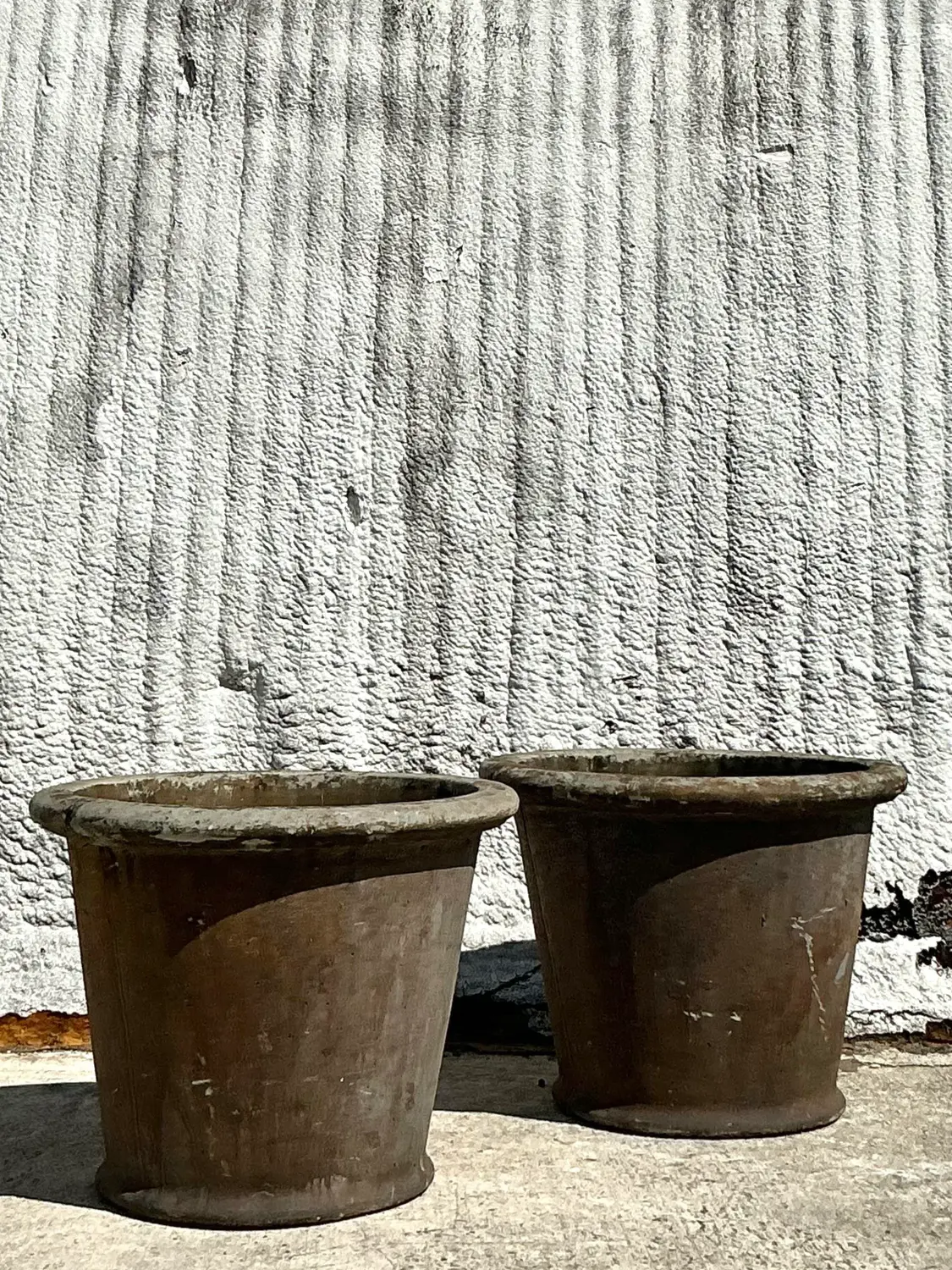 Mid 20th Century Boho Glazed Ceramic Clay Pots - A Pair - Top view