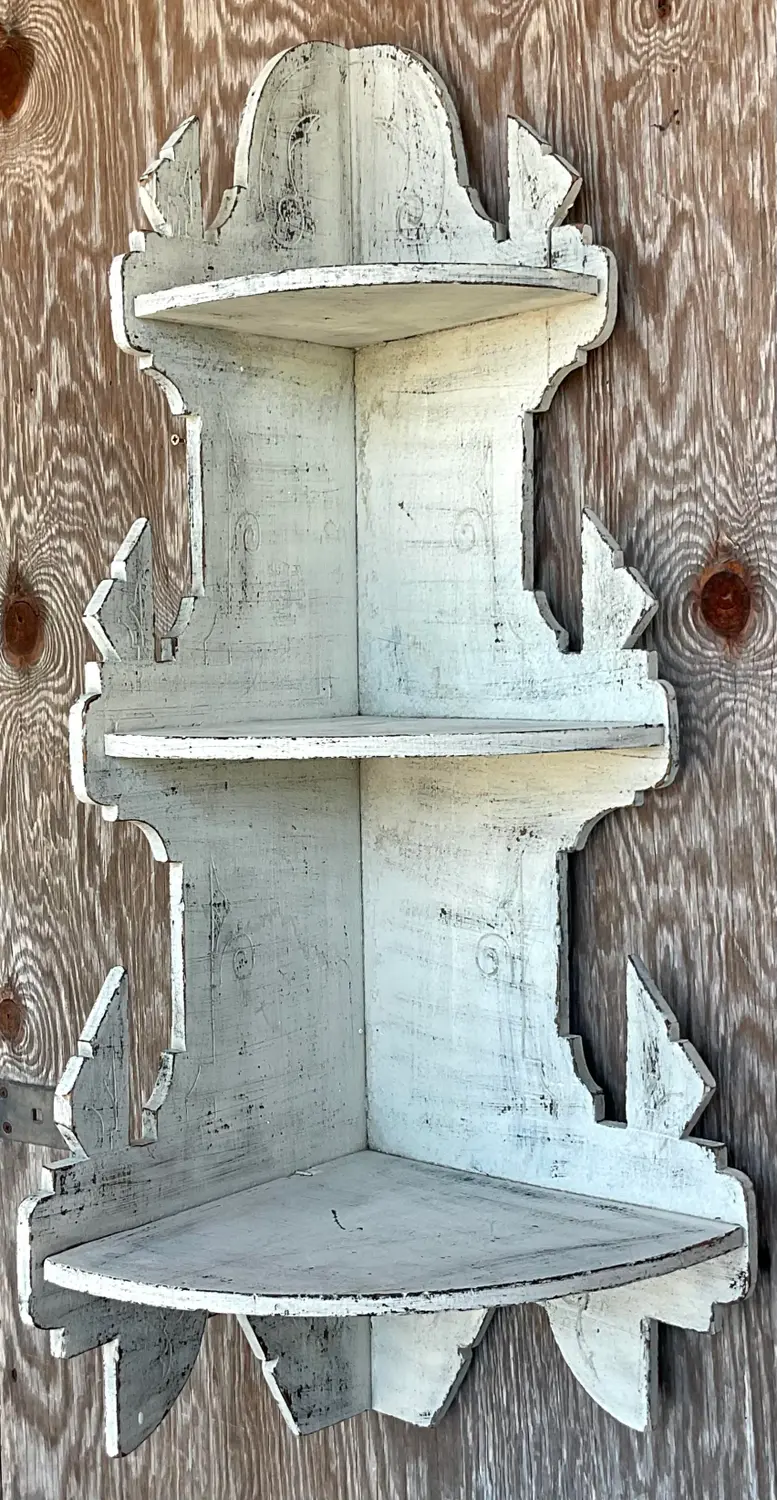 Mid 20th Century Primitive Corner Wall Shelf - Side view