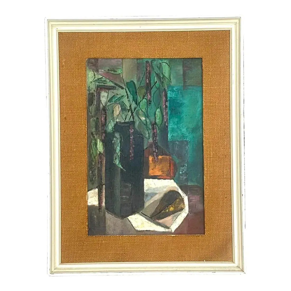 Mid 20th Century Vintage Boho Abstract Expressionist Still Life Oil Painting