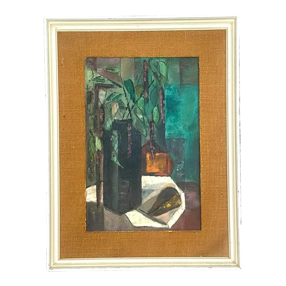 Mid 20th Century Vintage Boho Abstract Expressionist Still Life Oil Painting - Detail view
