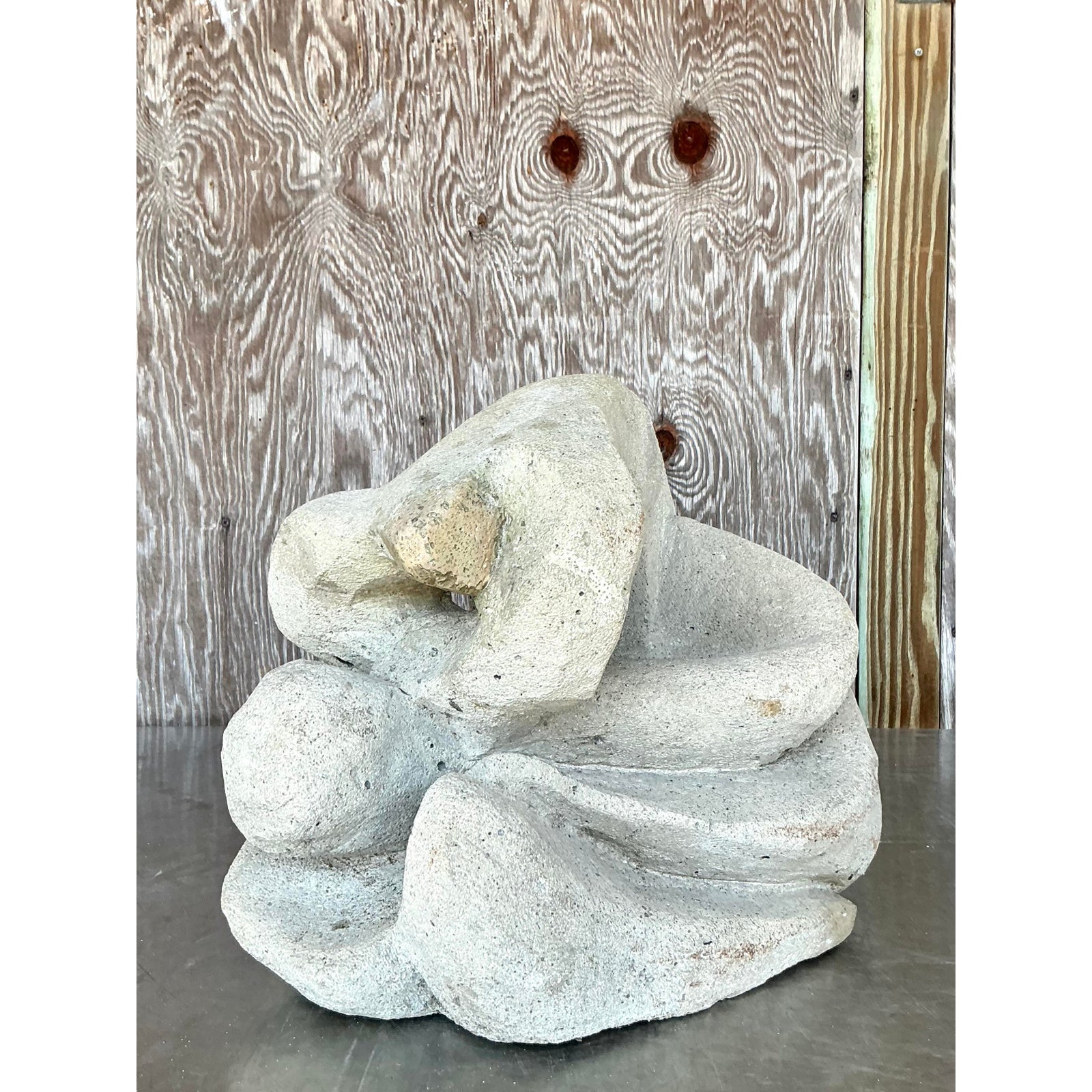 Mid 20th Century Vintage Boho Abstract Figurative Concrete Sculpture - Side view