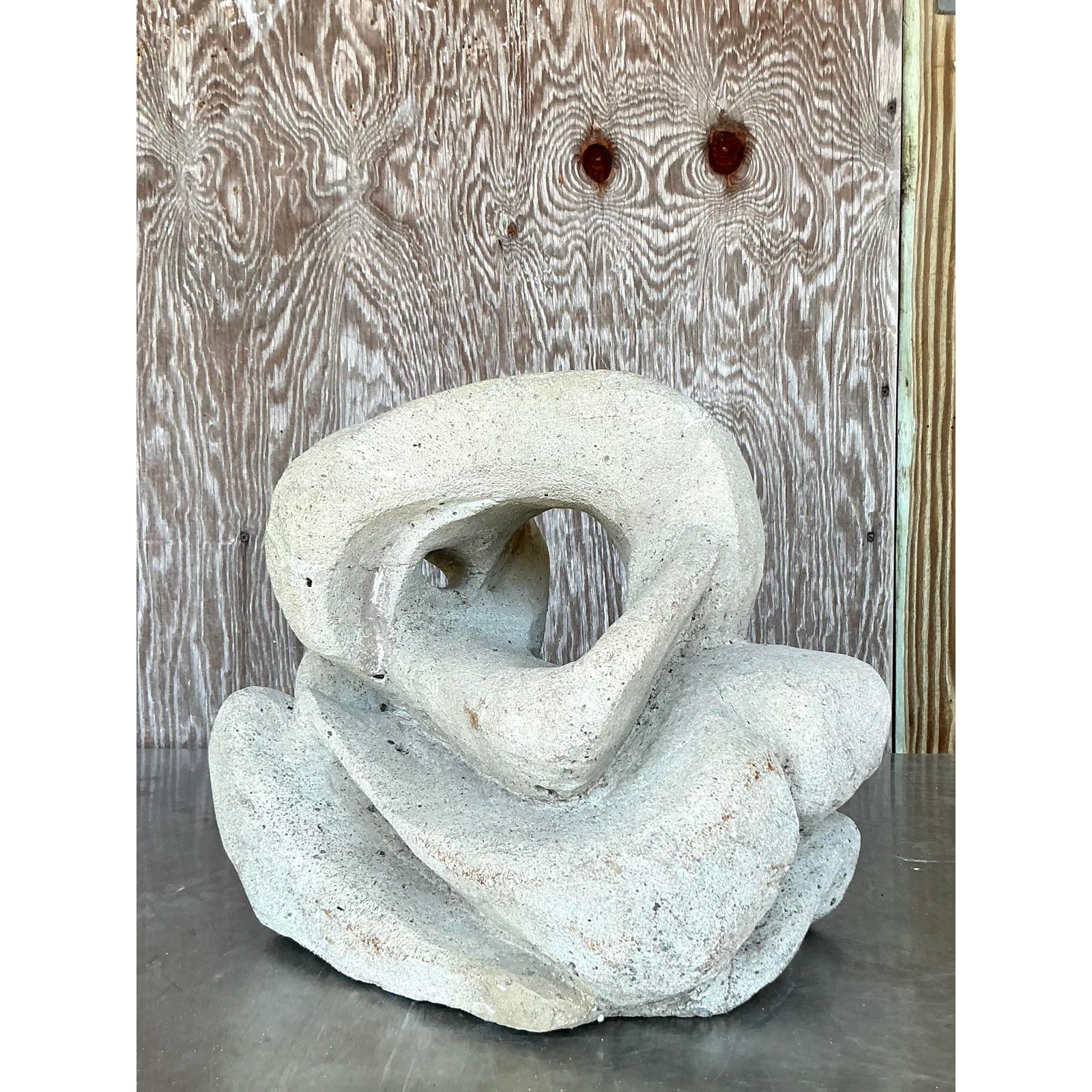 Mid 20th Century Vintage Boho Abstract Figurative Concrete Sculpture - Back view