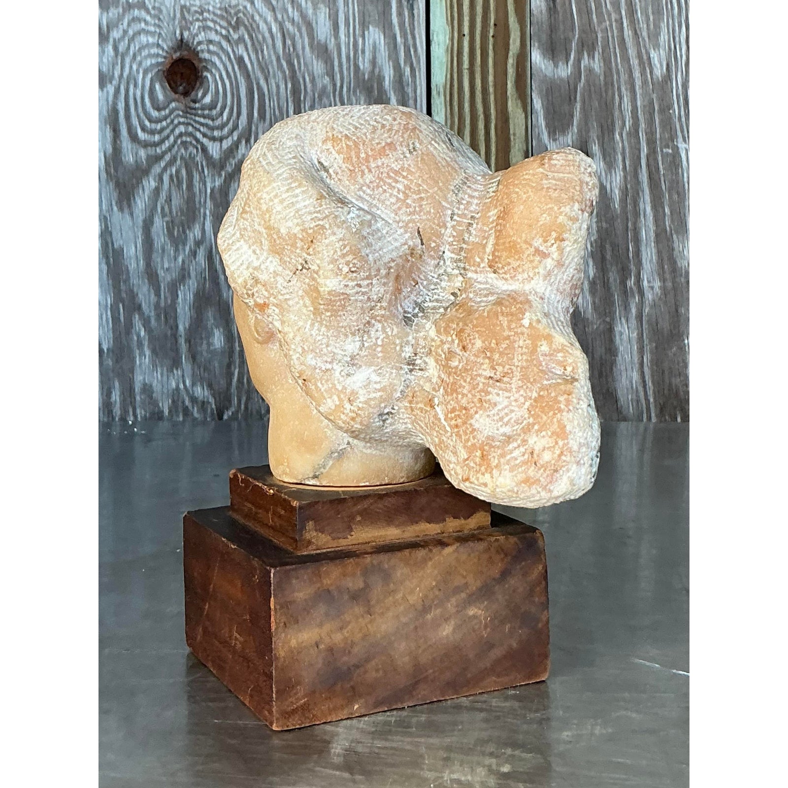 Mid 20th Century Vintage Boho Carved Stone Bust of Woman Sculpture - Top view
