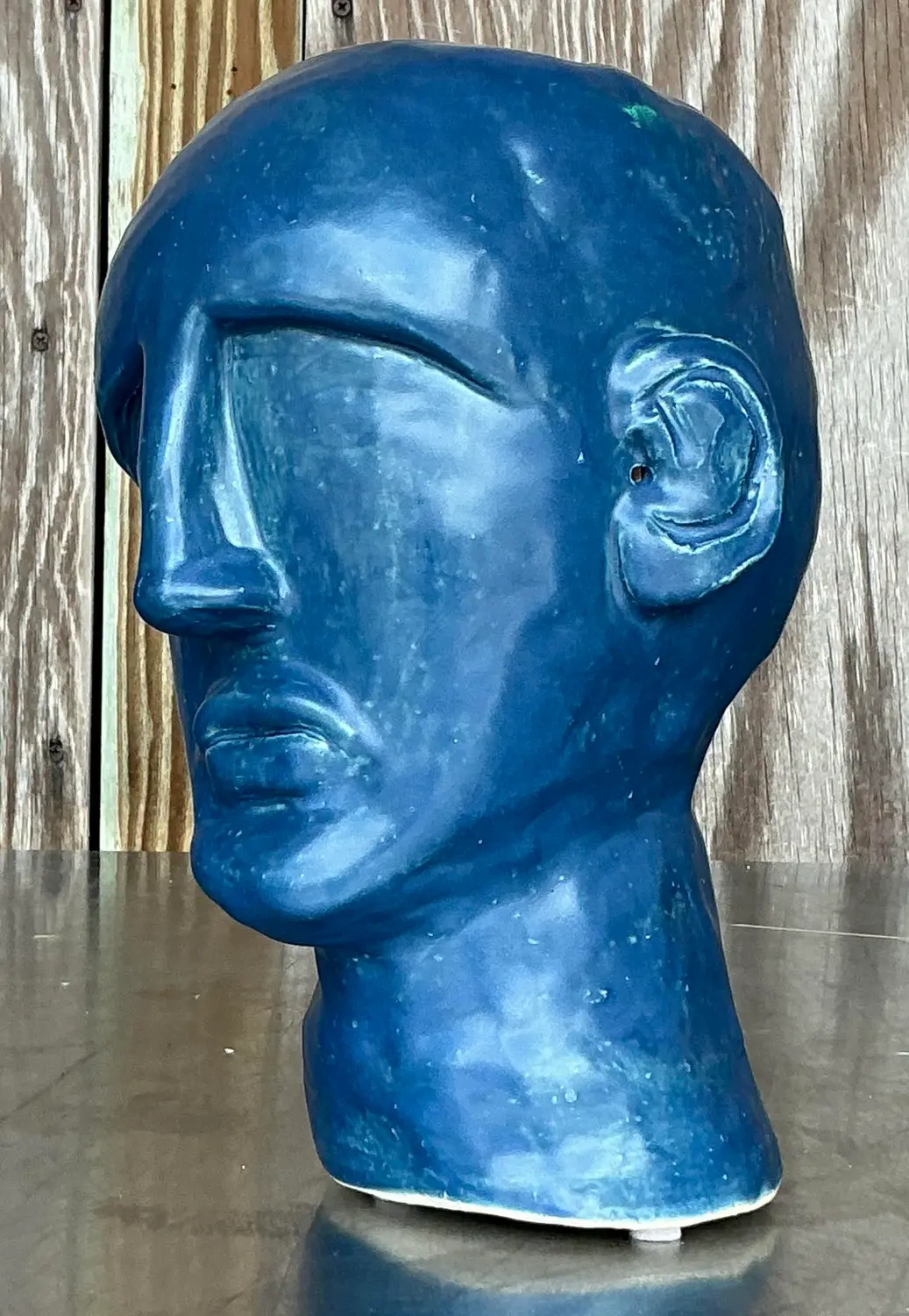 Mid 20th Century Vintage Boho Glazed Ceramic Bust - Side view