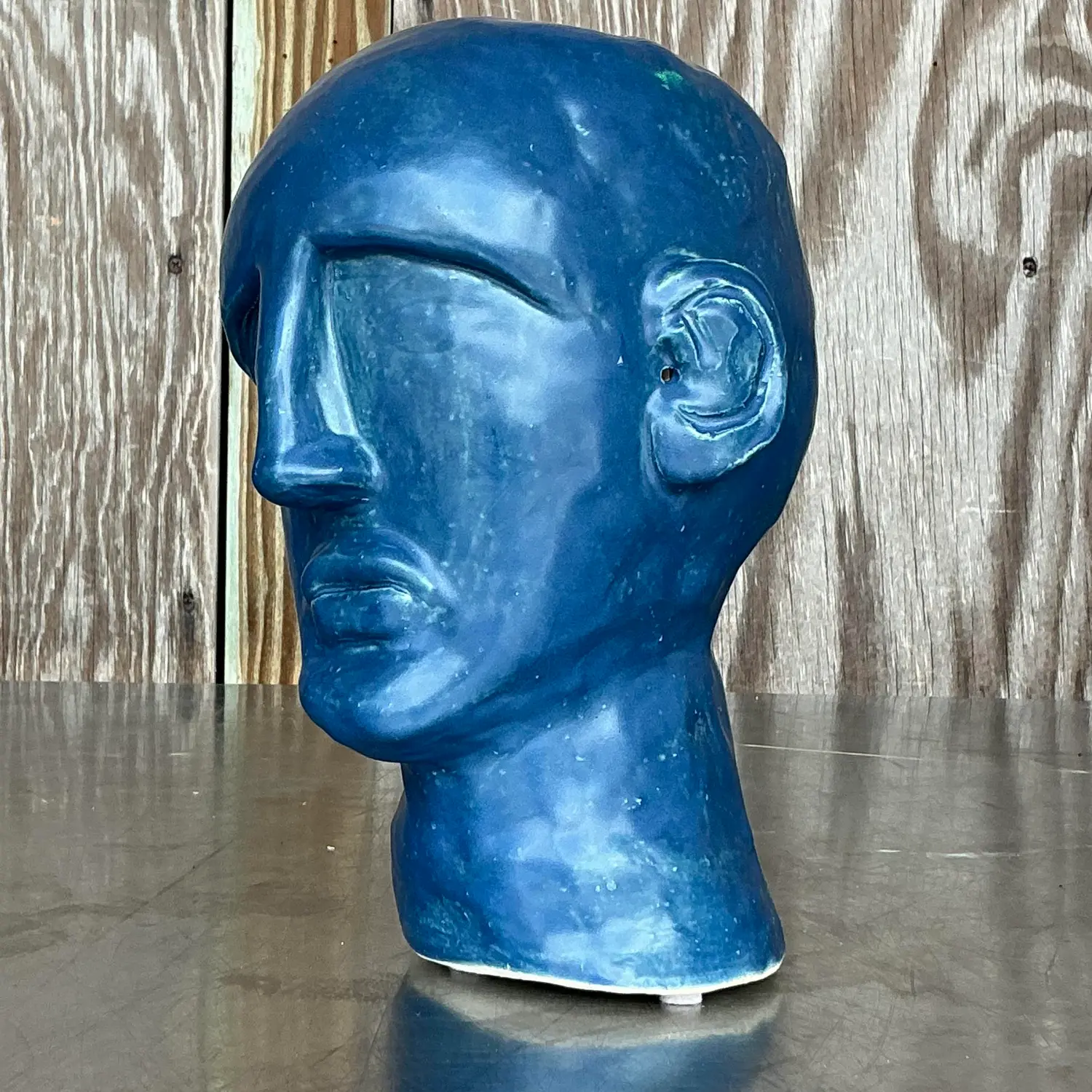 Mid 20th Century Vintage Boho Glazed Ceramic Bust - Top view