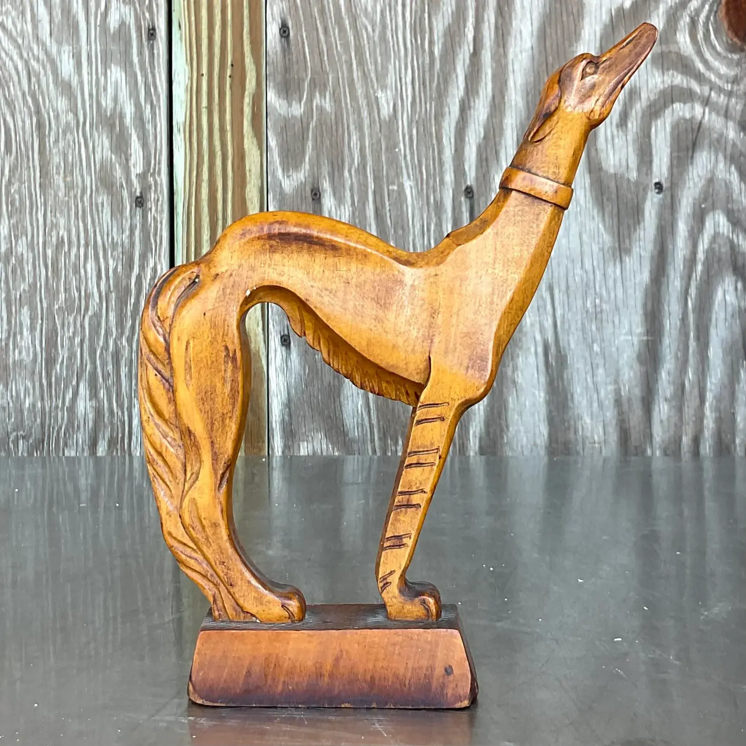 Mid 20th Century Vintage Boho Hand Carved Afghan Dog - Side view