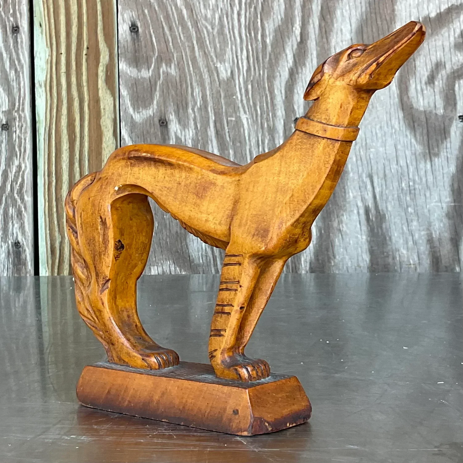 Mid 20th Century Vintage Boho Hand Carved Afghan Dog - Top view