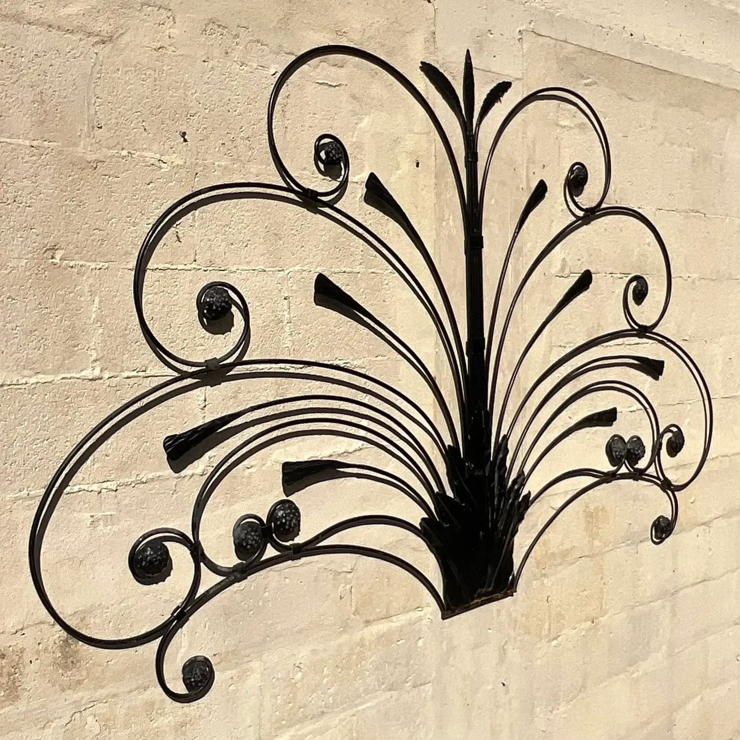 Mid 20th Century Vintage Boho Italian Wrought Iron Full Headboard - Detail view