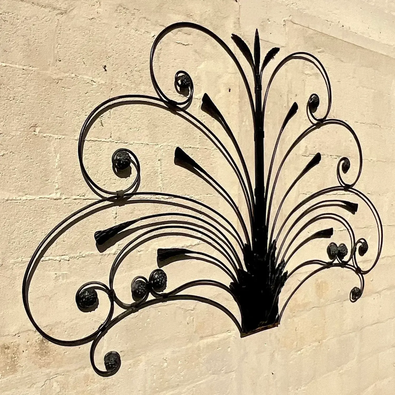 Mid 20th Century Vintage Boho Italian Wrought Iron Full Headboard - Side view