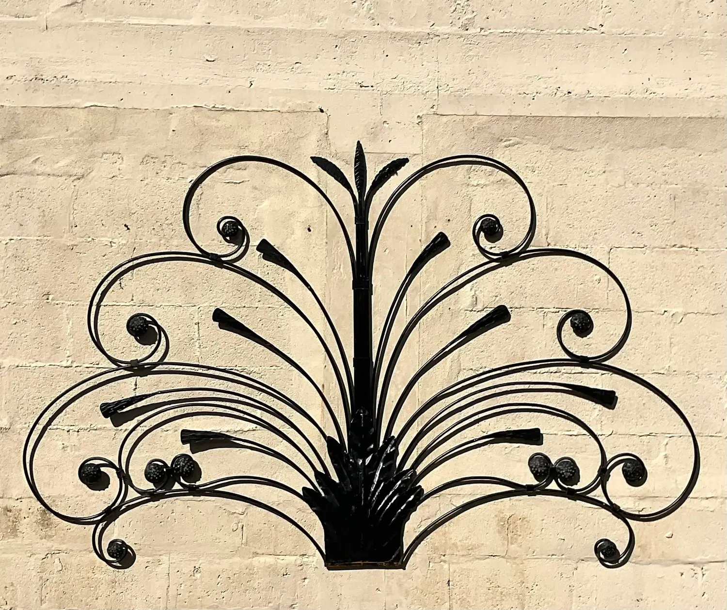 Mid 20th Century Vintage Boho Italian Wrought Iron Full Headboard - Back view