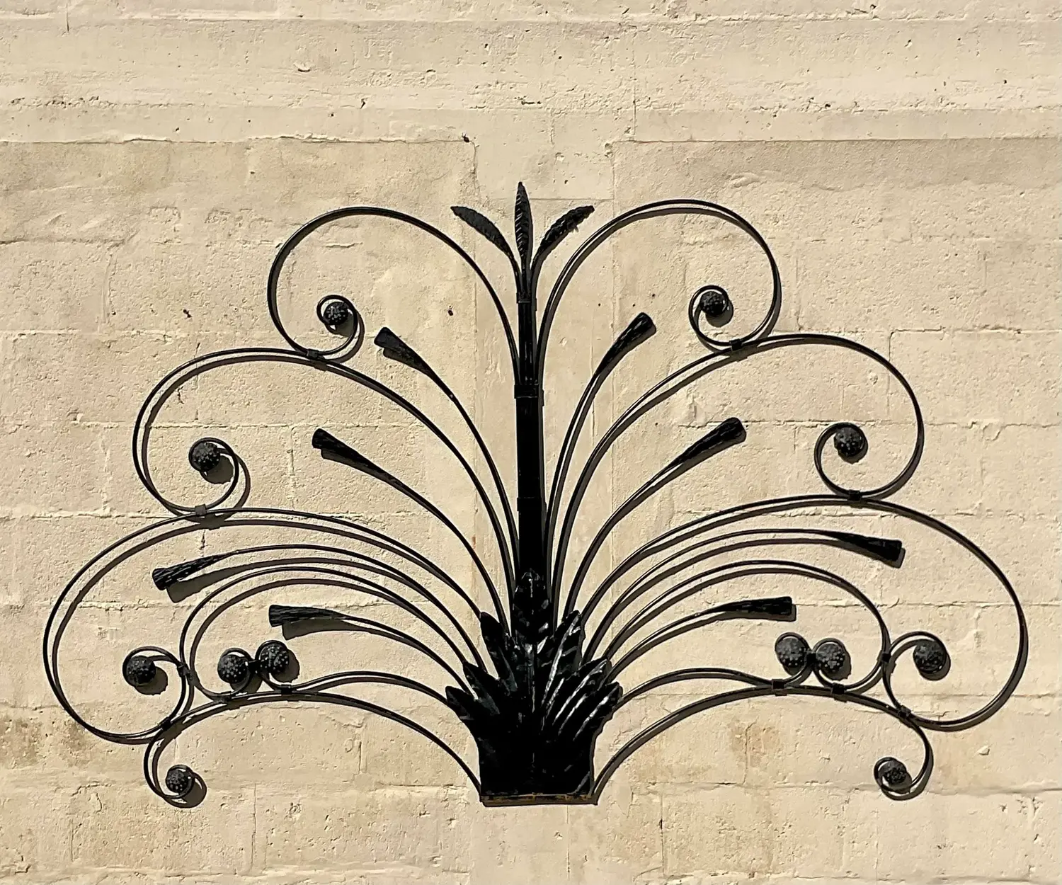 Mid 20th Century Vintage Boho Italian Wrought Iron Full Headboard - Top view