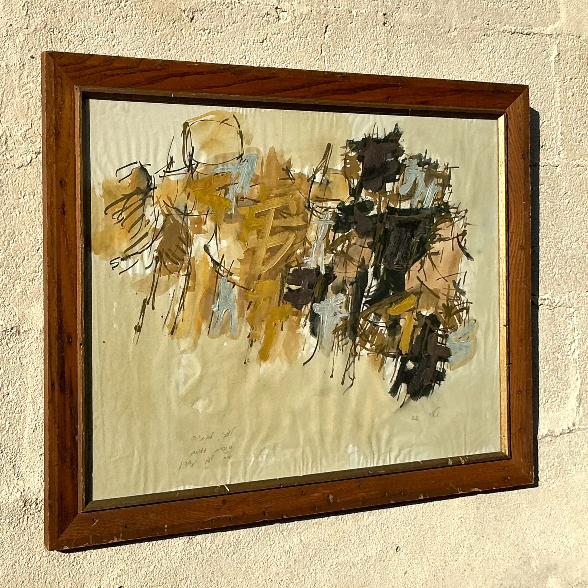 Mid 20th Century Vintage Boho Original Abstract Oil Painting on Paper - Top view
