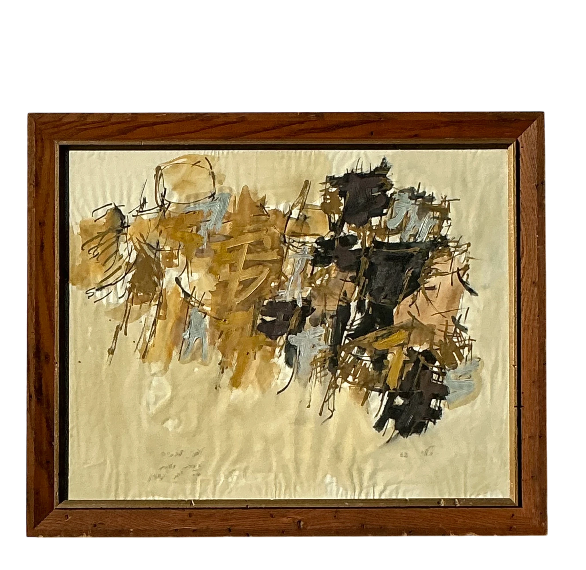 Mid 20th Century Vintage Boho Original Abstract Oil Painting on Paper - Back view