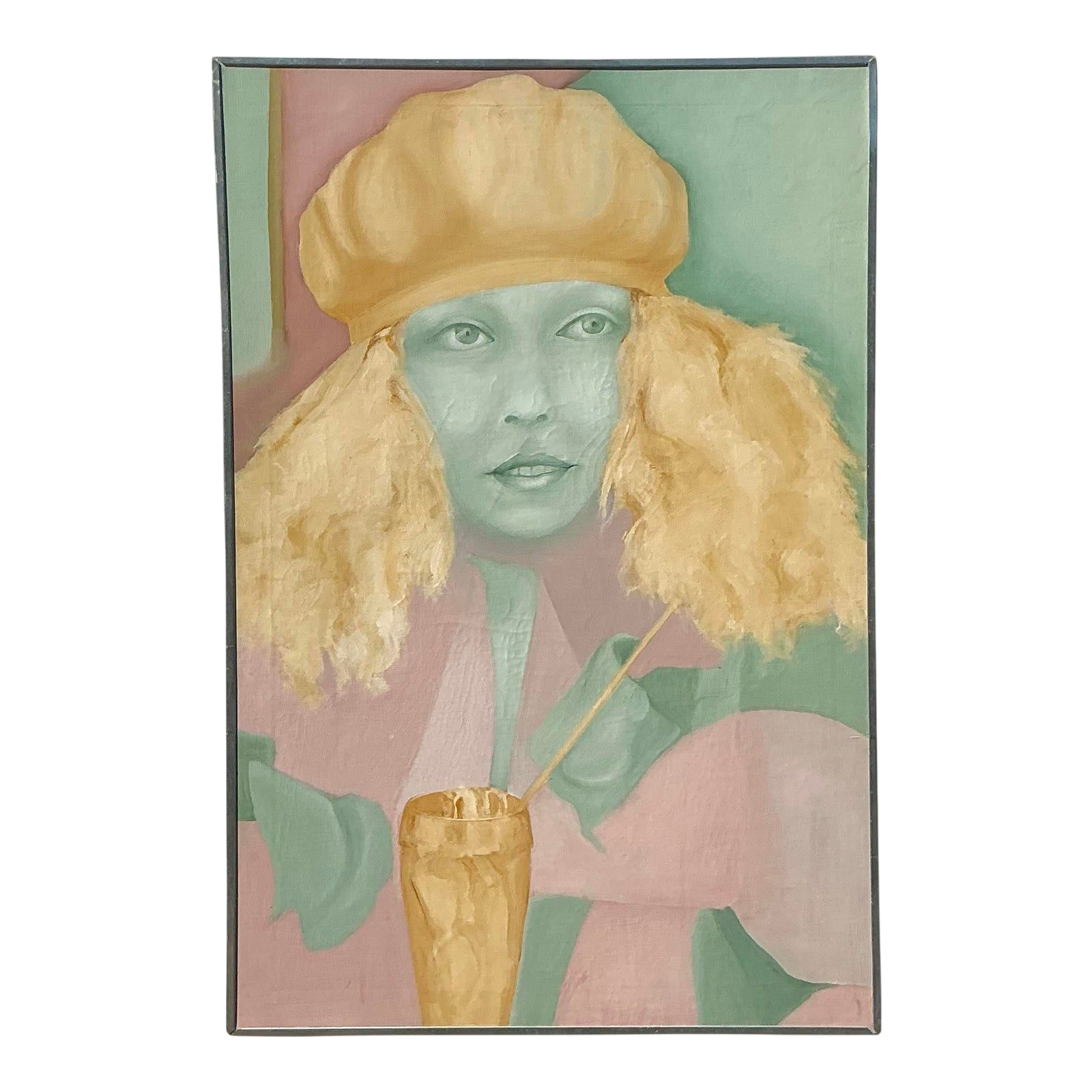 Mid 20th Century Vintage Boho Original Oil Painting on Canvas