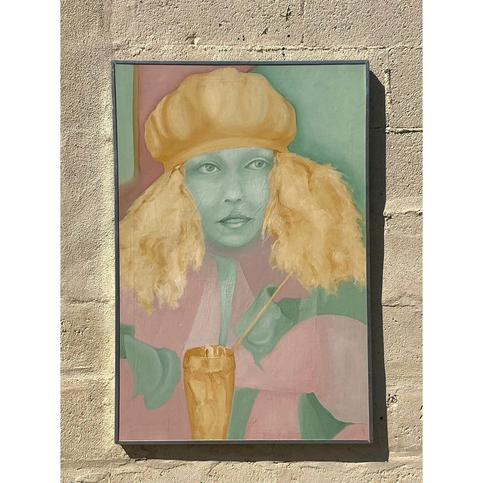 Mid 20th Century Vintage Boho Original Oil Painting on Canvas - Back view