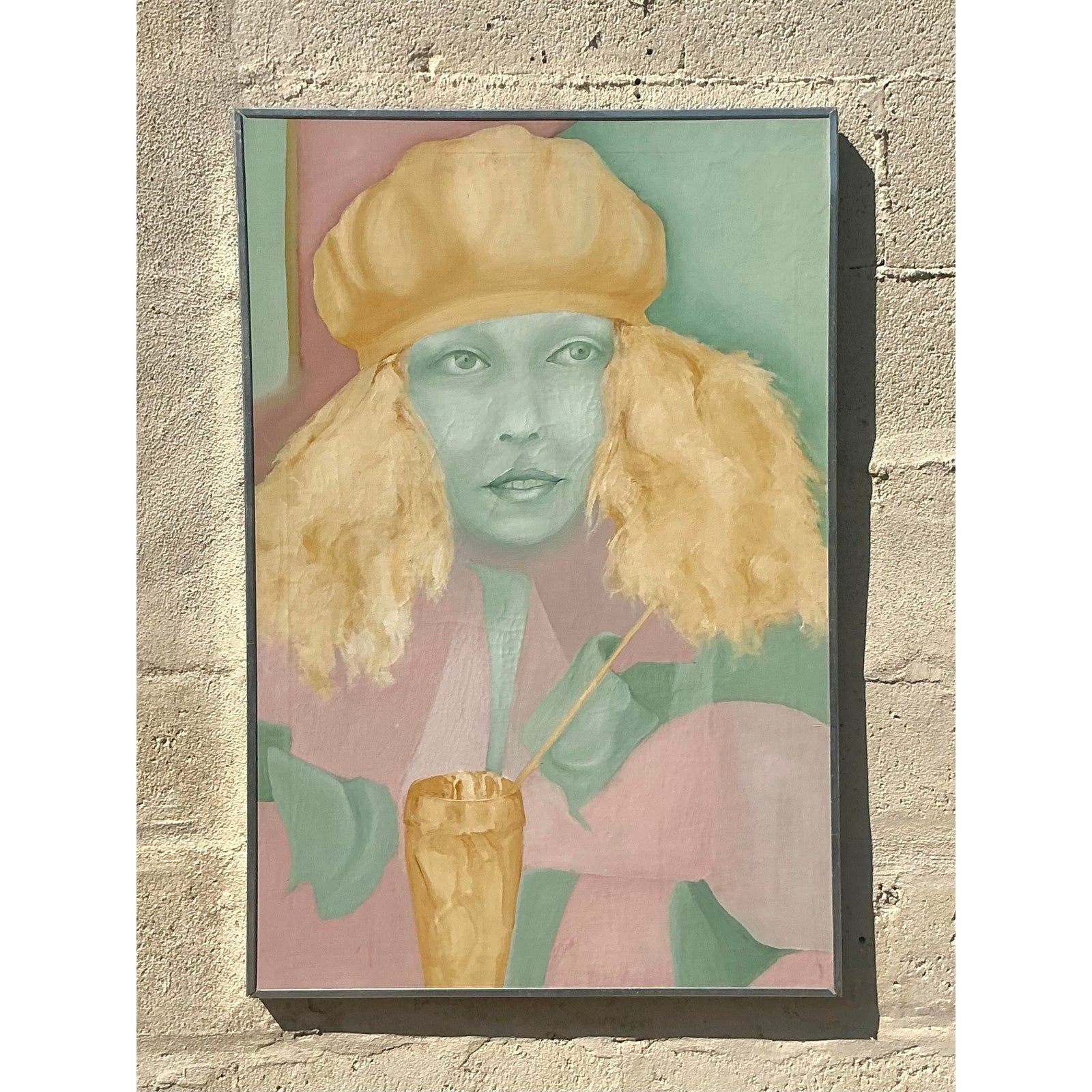Mid 20th Century Vintage Boho Original Oil Painting on Canvas - Side view
