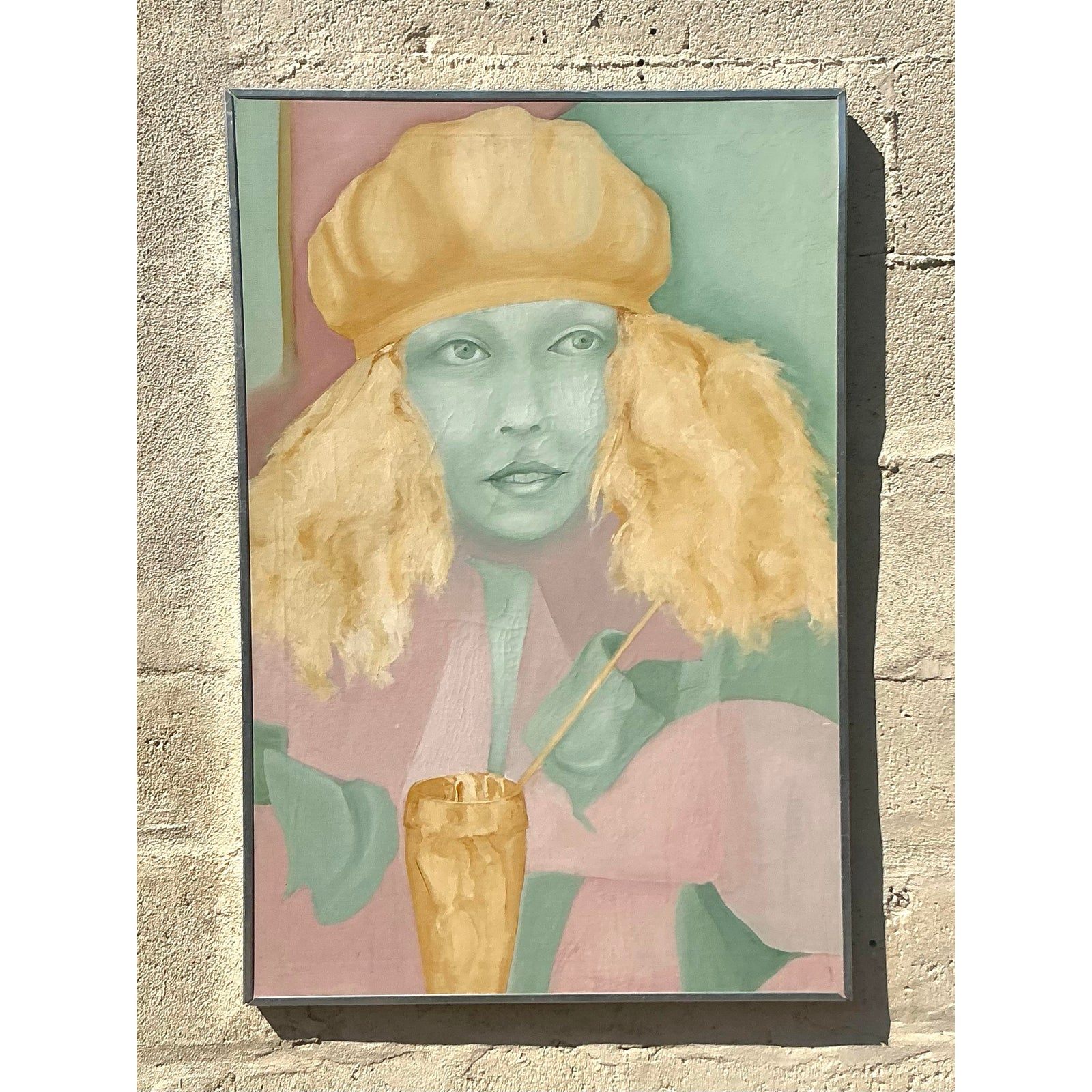 Mid 20th Century Vintage Boho Original Oil Painting on Canvas - Top view