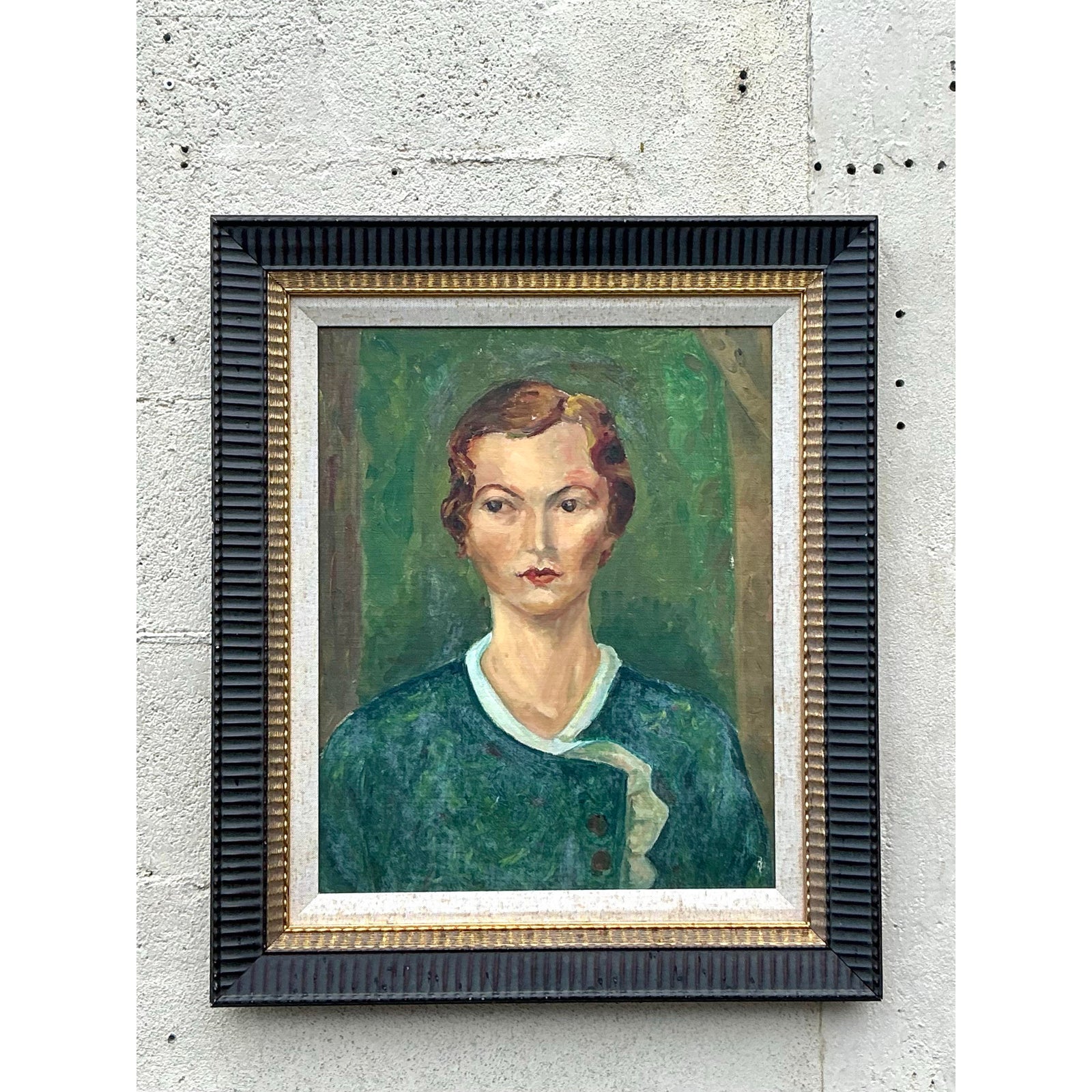 Mid 20th Century Vintage Boho Original Oil Portrait on Board, Framed - Back view