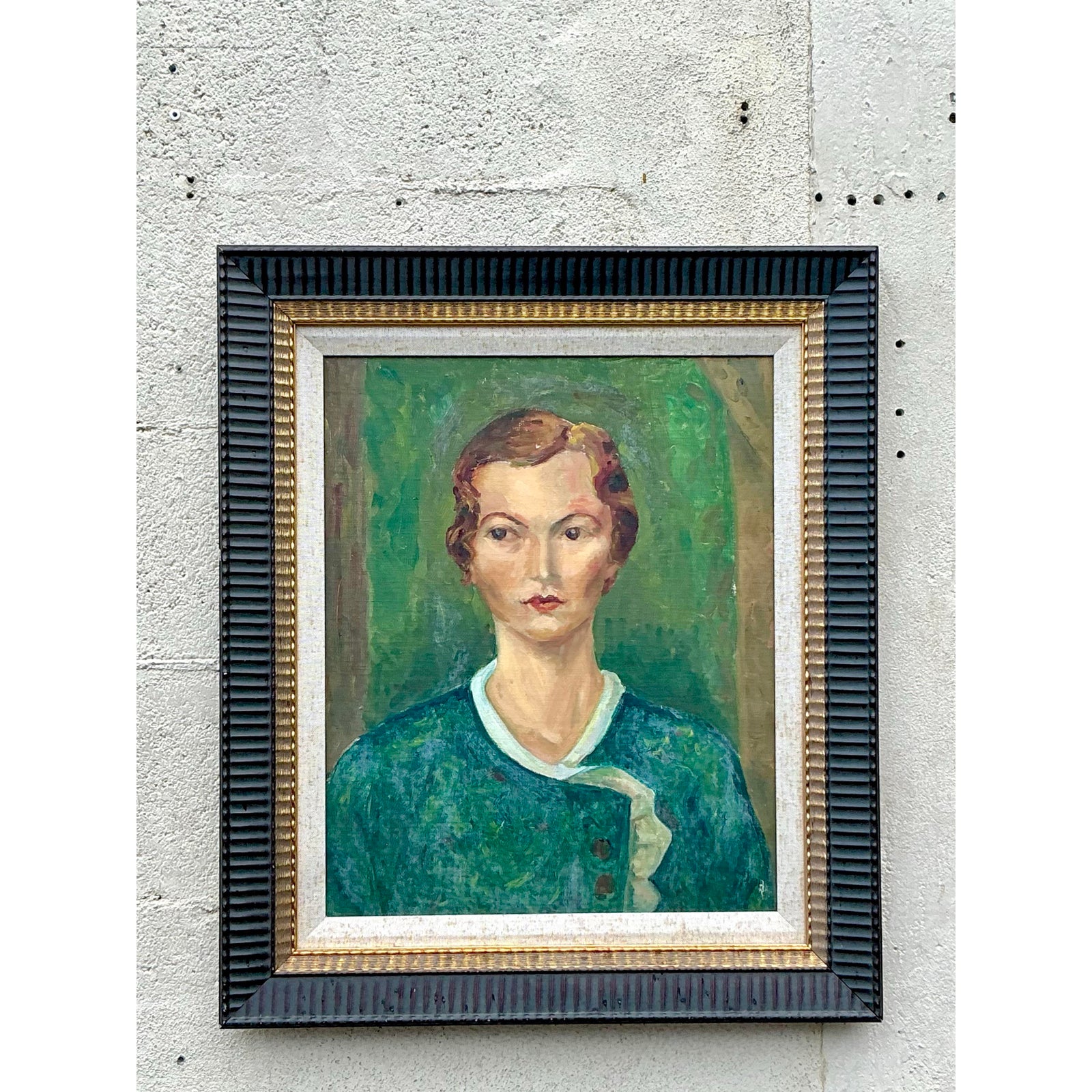Mid 20th Century Vintage Boho Original Oil Portrait on Board, Framed - Top view