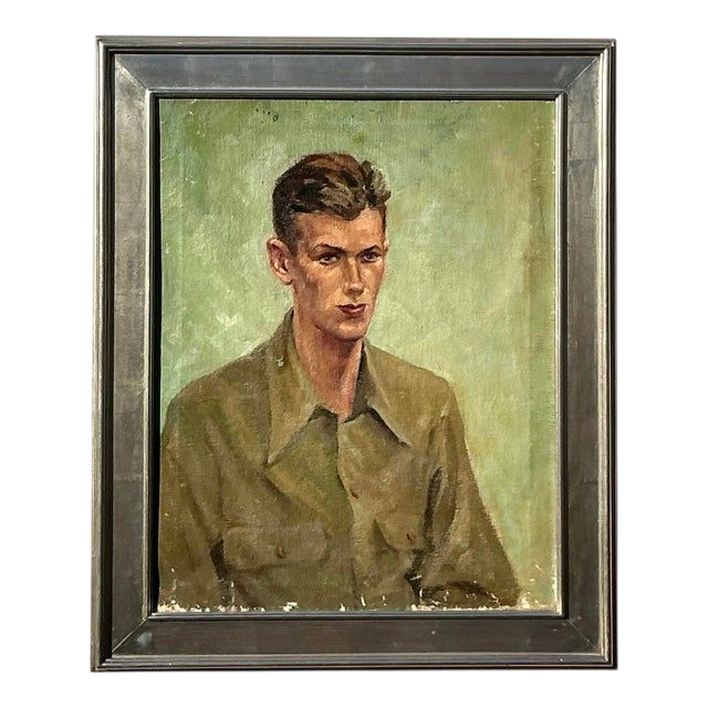 Mid 20th Century Vintage Boho Original Oil Portrait on Canvas