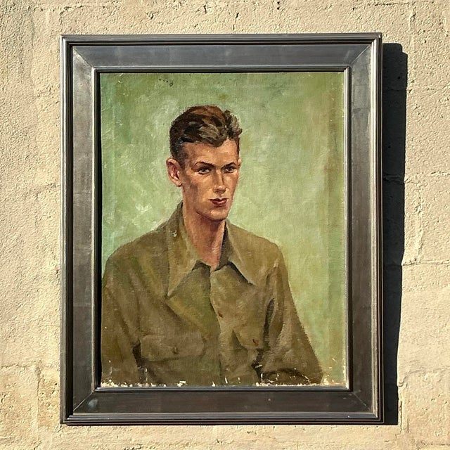 Mid 20th Century Vintage Boho Original Oil Portrait on Canvas - Detail view