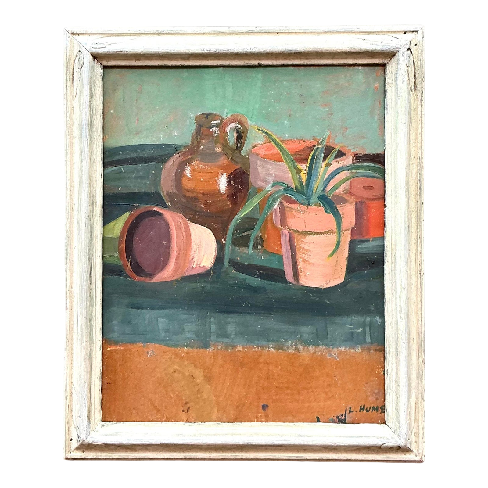 Mid 20th Century Vintage Boho Original Still Life Oil on Board