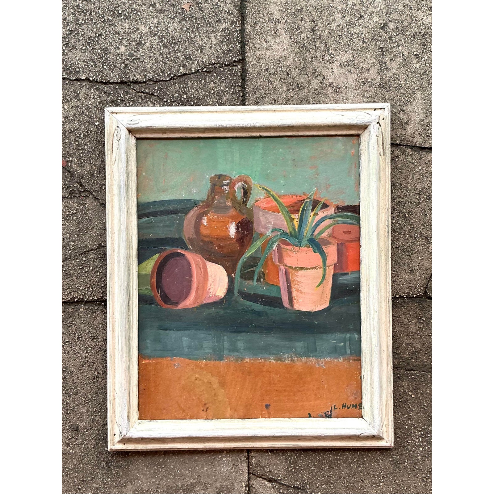 Mid 20th Century Vintage Boho Original Still Life Oil on Board - Top view