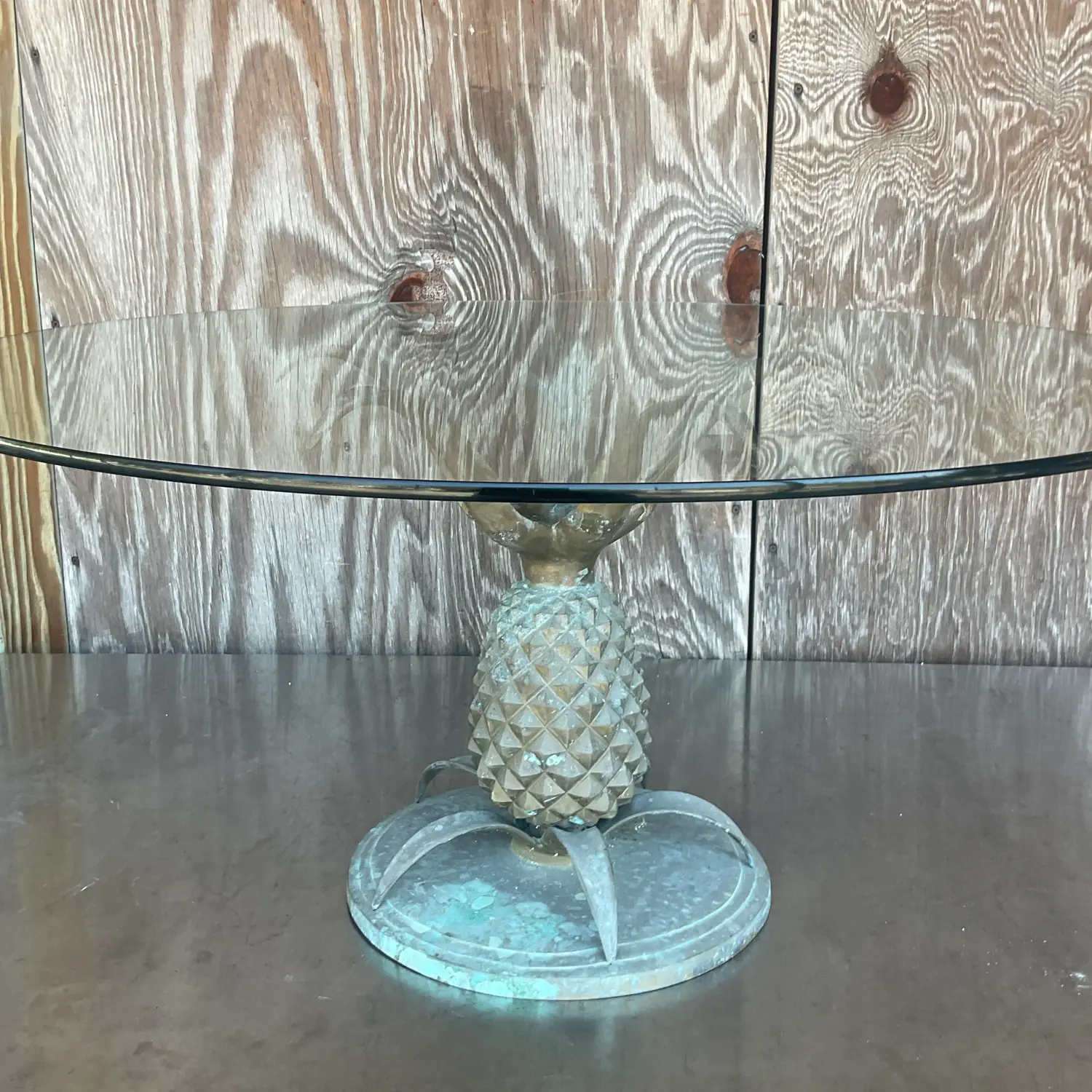 Mid 20th Century Vintage Boho Patinated Brass Pineapple Coffee Table - Side view