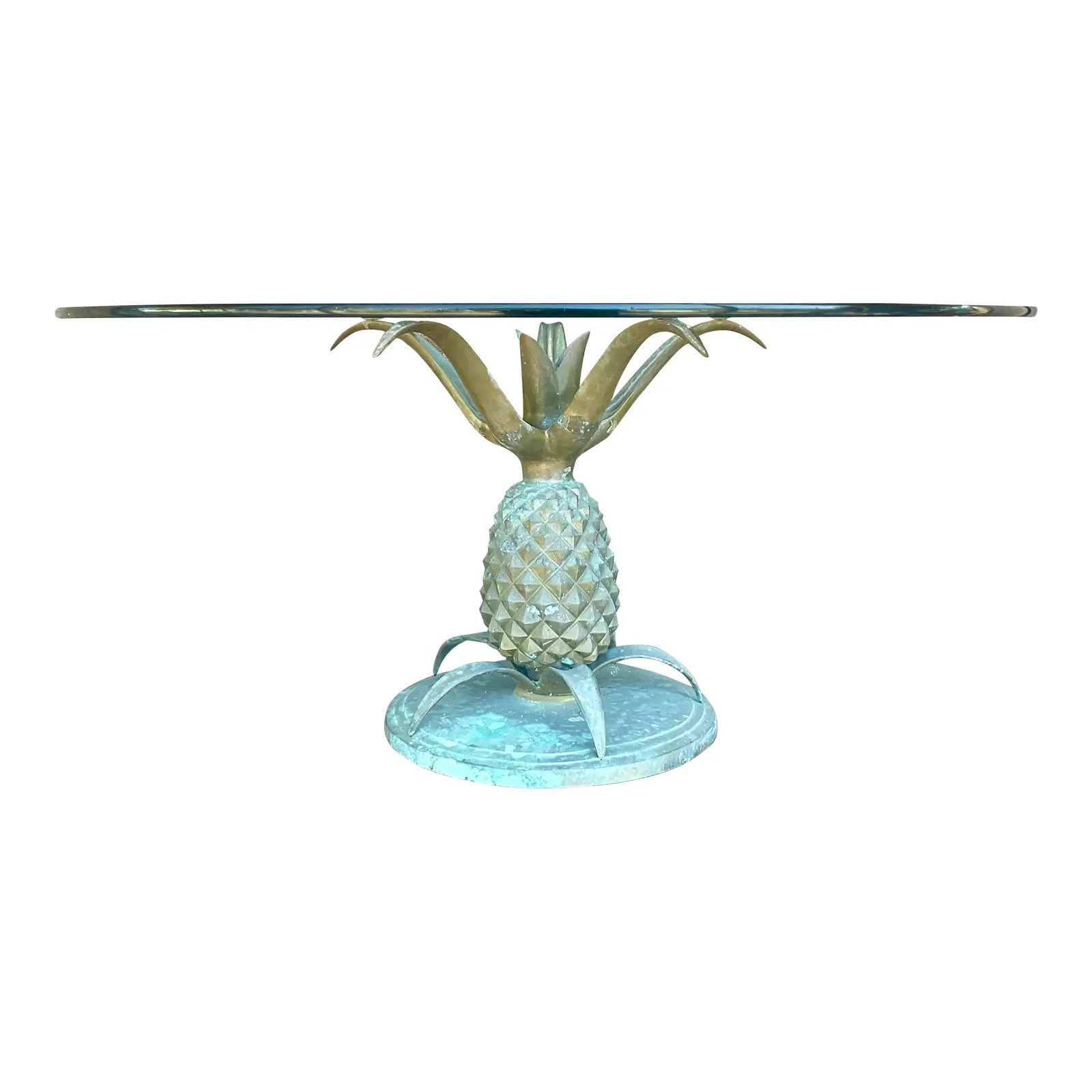 Mid 20th Century Vintage Boho Patinated Brass Pineapple Coffee Table