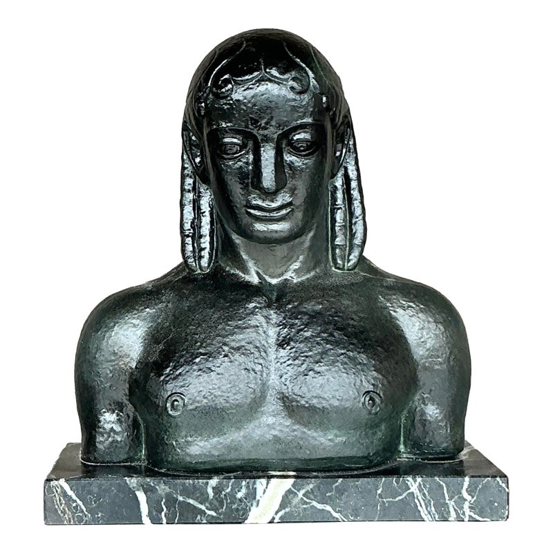 Mid 20th Century Vintage Boho Patinated Plaster Bust of Man - Detail view