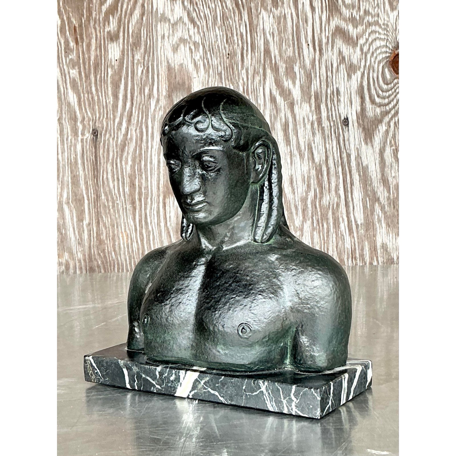 Mid 20th Century Vintage Boho Patinated Plaster Bust of Man - Top view