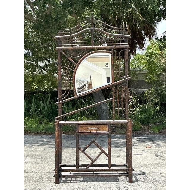 Mid 20th Century Vintage Boho Tortoise Bamboo Hall Tree - Side view