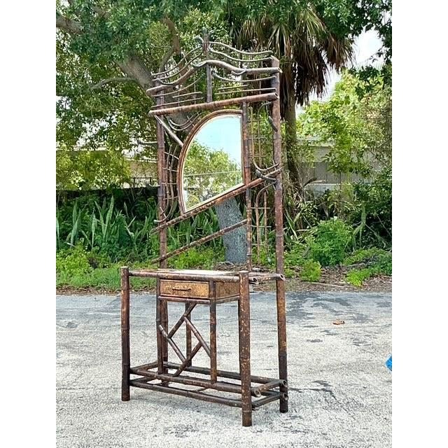 Mid 20th Century Vintage Boho Tortoise Bamboo Hall Tree