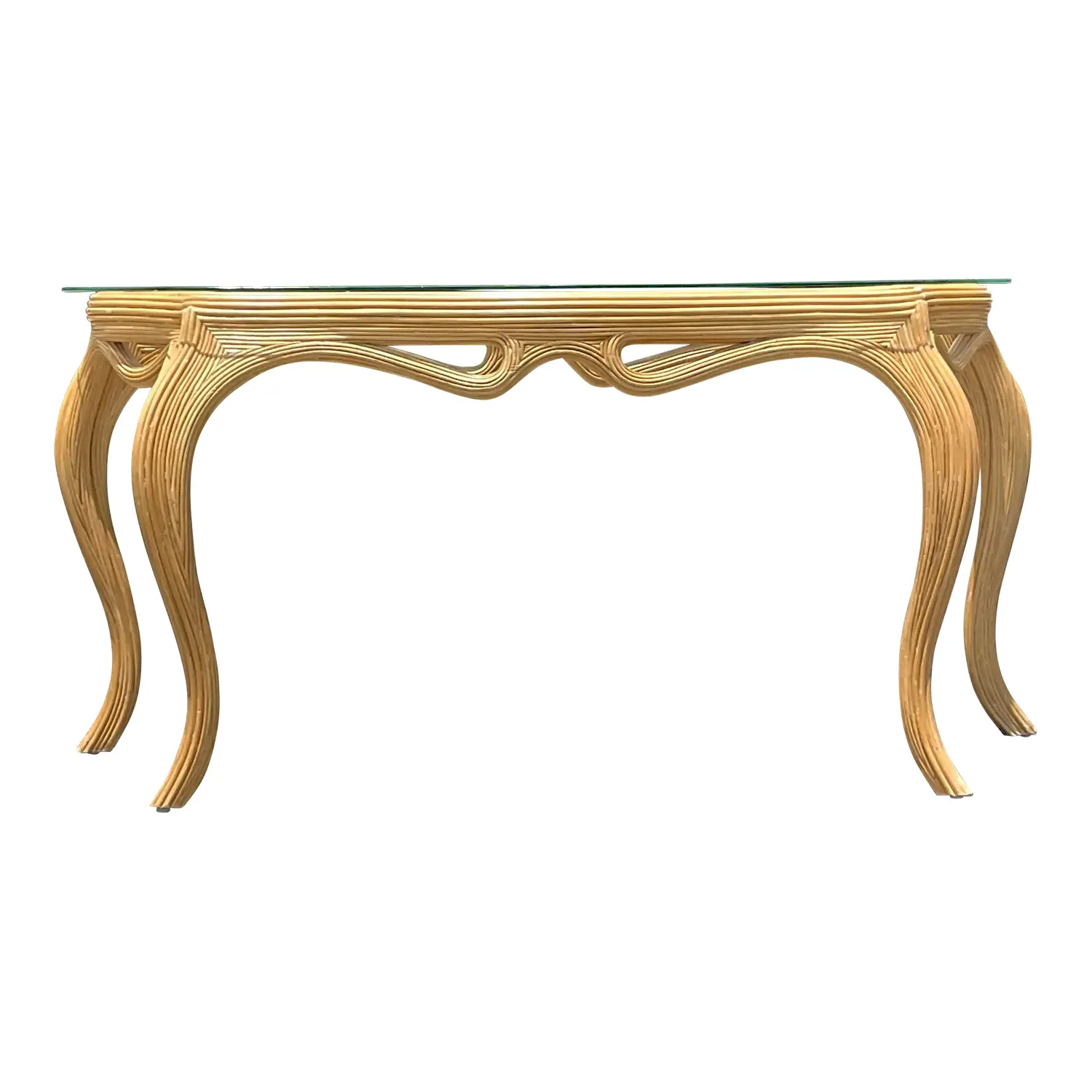 Mid 20th Century Vintage Coastal Pencil Reed Console Table