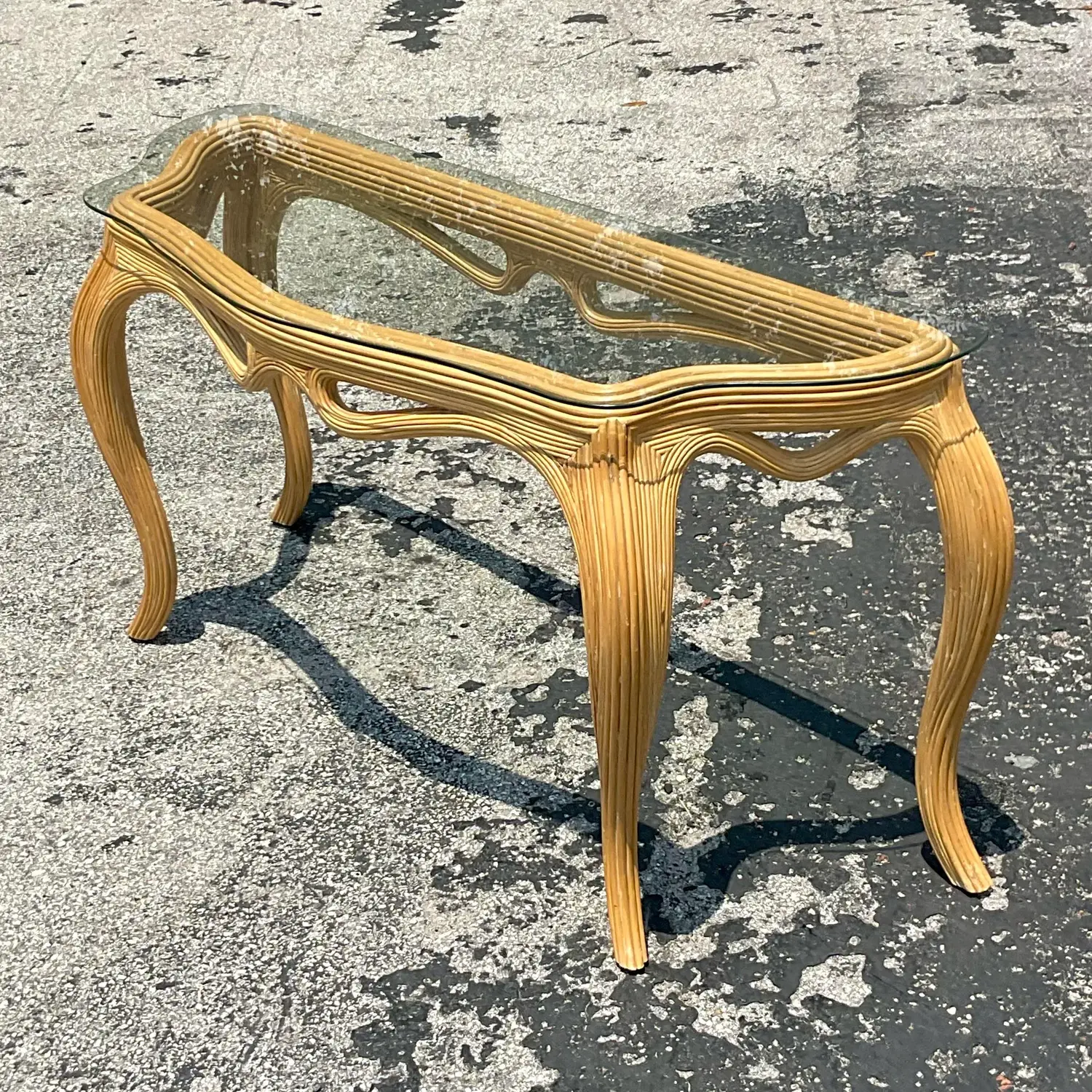 Mid 20th Century Vintage Coastal Pencil Reed Console Table - Top view