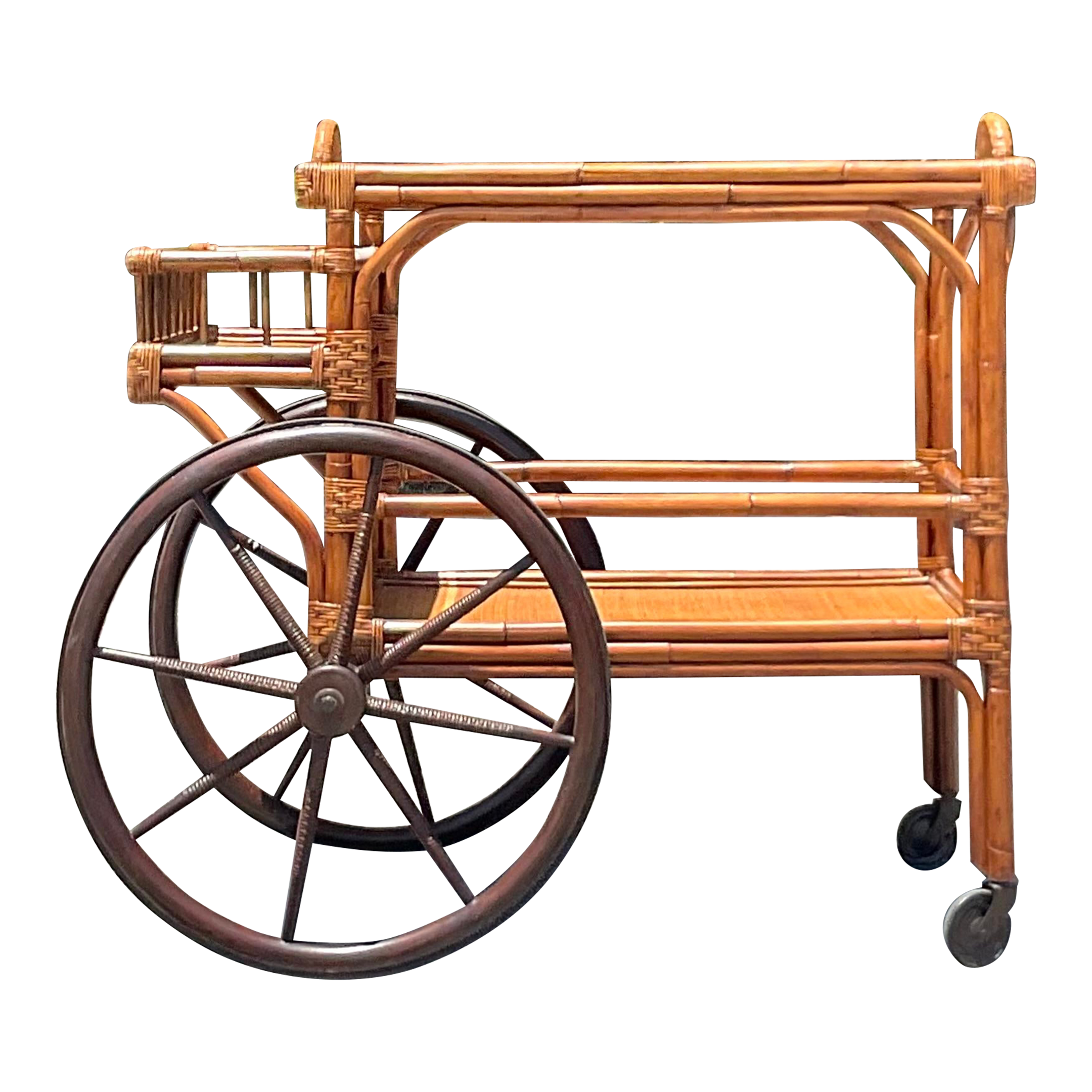 Mid 20th Century Vintage Coastal Rattan Bar Cart
