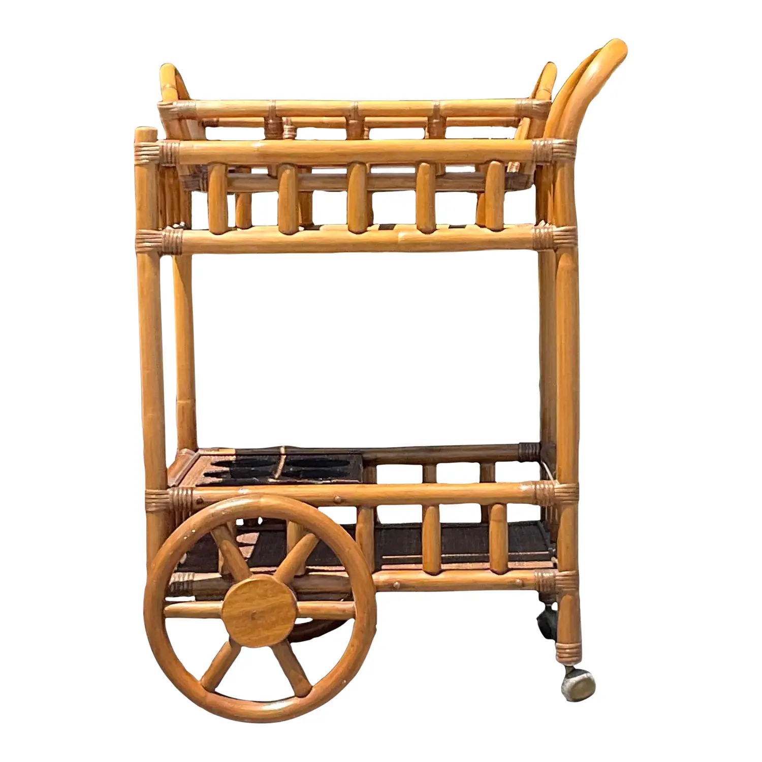 Mid 20th Century Vintage Coastal Rattan Bar Cart