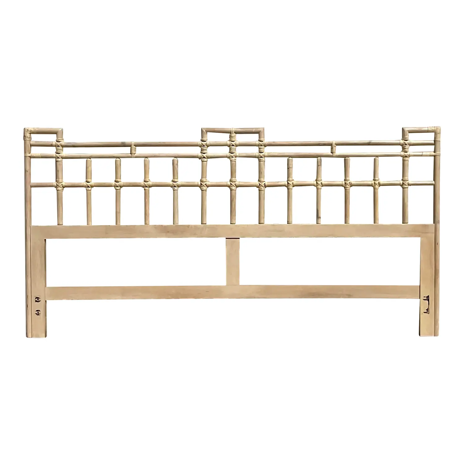 Mid 20th Century Vintage Coastal Rattan King Headboard