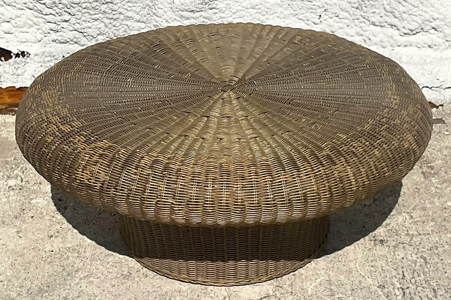 Mid 20th Century Vintage Coastal Woven Rattan Mushroom Coffee Table - Detail view