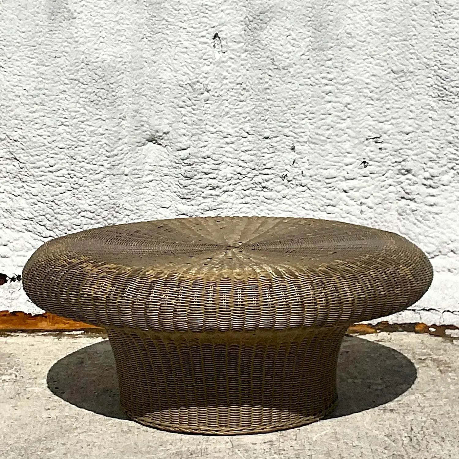 Mid 20th Century Vintage Coastal Woven Rattan Mushroom Coffee Table - Back view