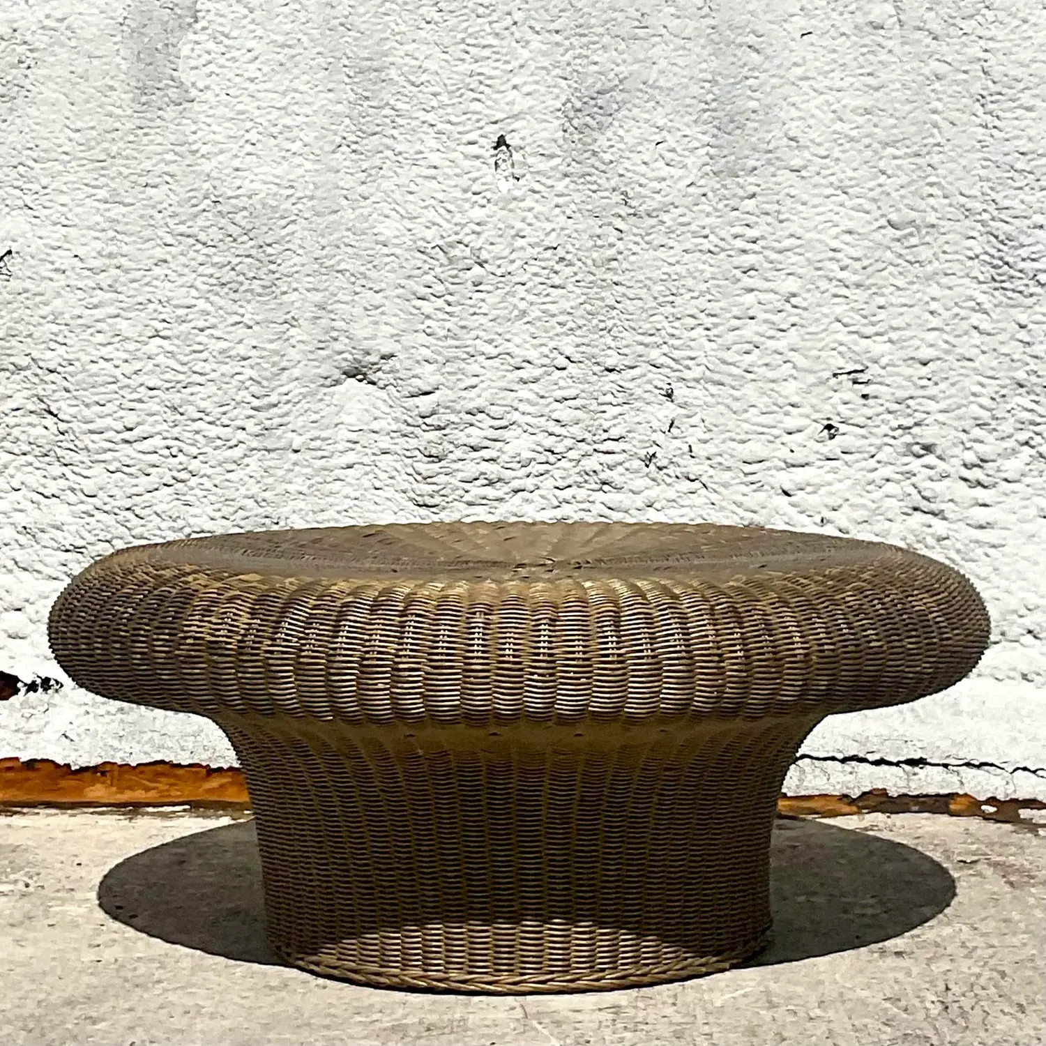 Mid 20th Century Vintage Coastal Woven Rattan Mushroom Coffee Table - Side view