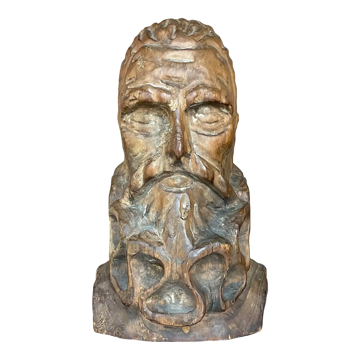 Mid 20th Century Vintage Hand Carved Bust of Man