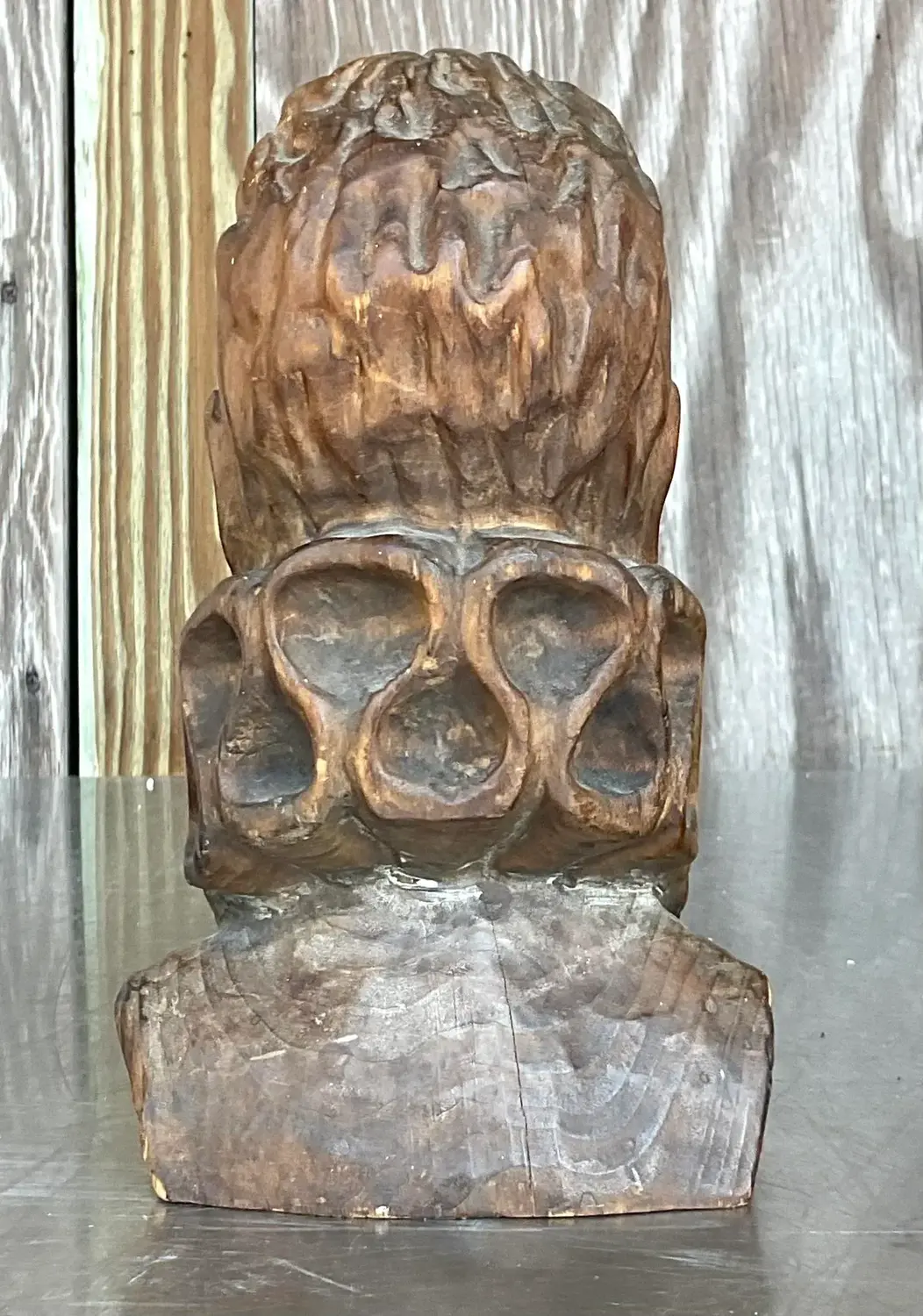 Mid 20th Century Vintage Hand Carved Bust of Man - Side view