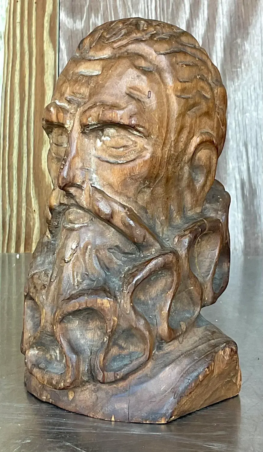 Mid 20th Century Vintage Hand Carved Bust of Man - Back view
