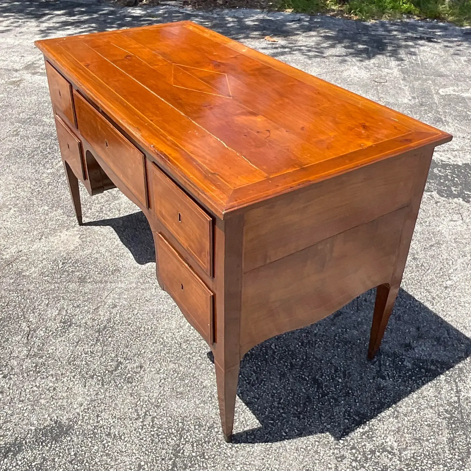 Mid 20th Century Vintage Italian Inlay Partners Desk - Side view